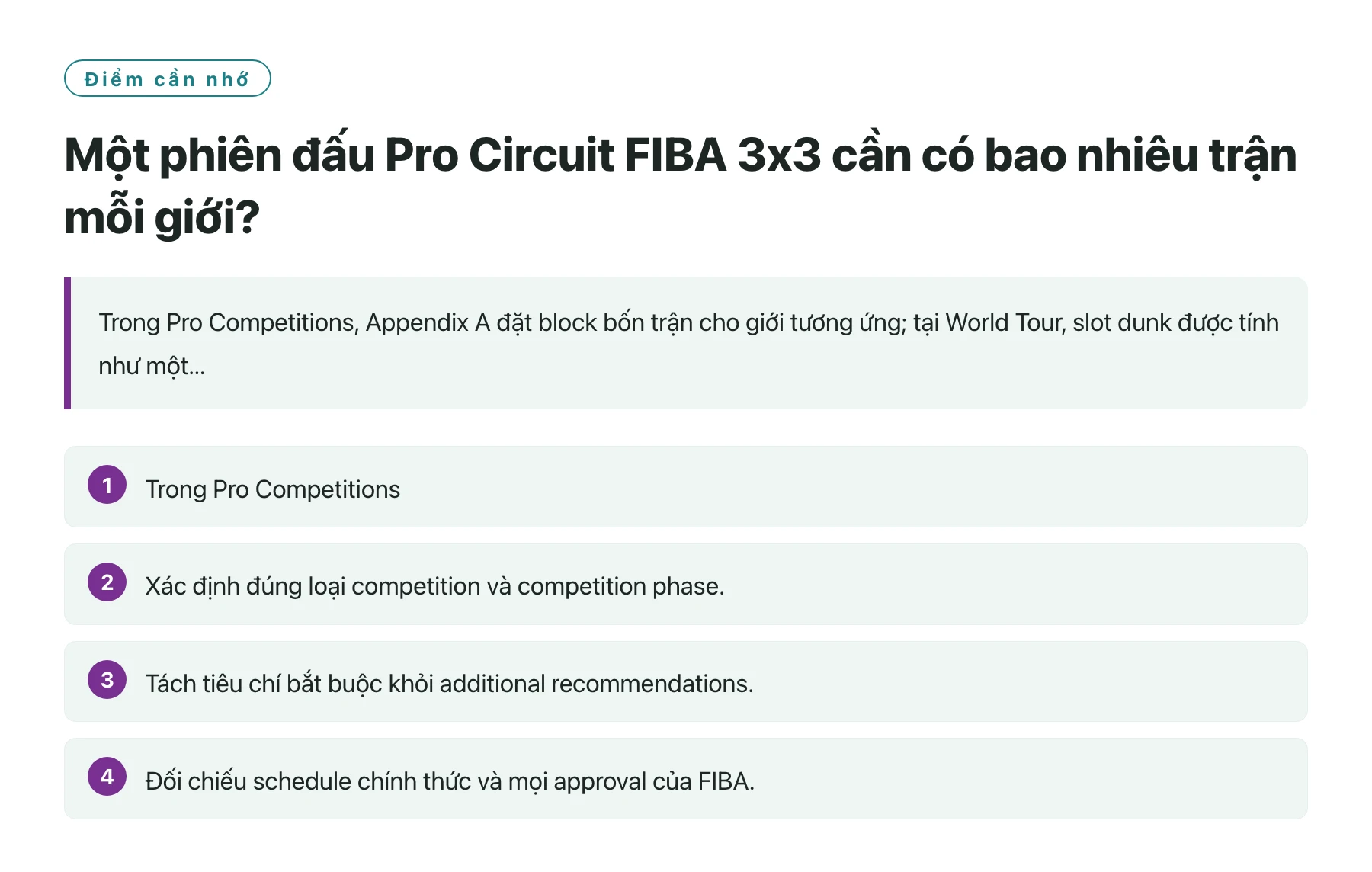 Một phiên đấu Pro Circuit FIBA 3x3 cần có bao nhiêu trận mỗi giới?——全文要点速览
